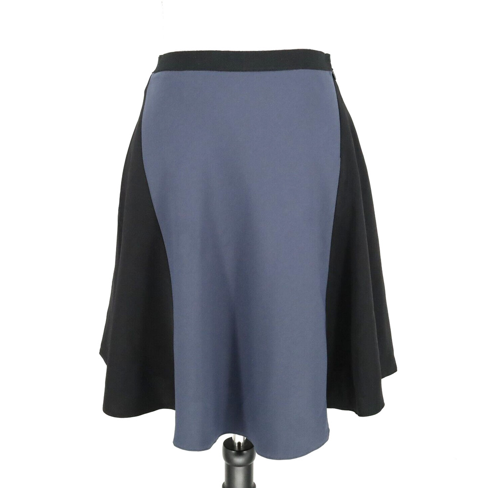 Tahari Skirt Womens 6 Gray Blue Black Short Flare Skirt Side Zip Lined Career